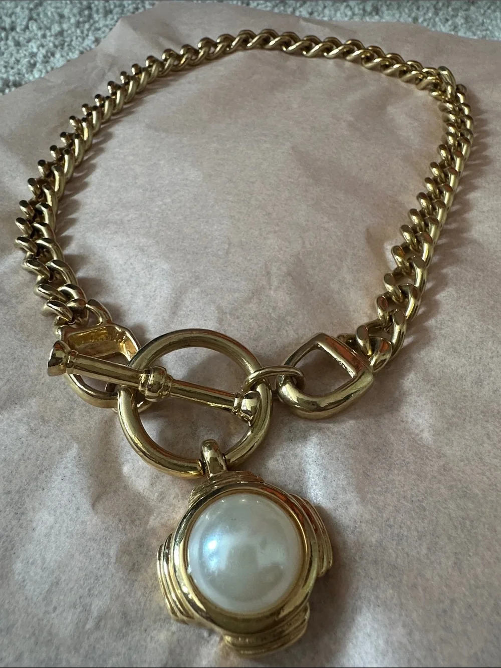 Vintage Gold Pearl Toggle Necklace
